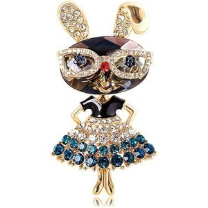Women's Rhinestone Gold Plated Crystal Bunny Animal Brooches Jewellery Gift